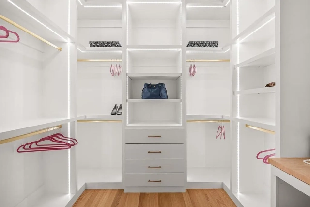 In the picture, custom closet with led and drawer